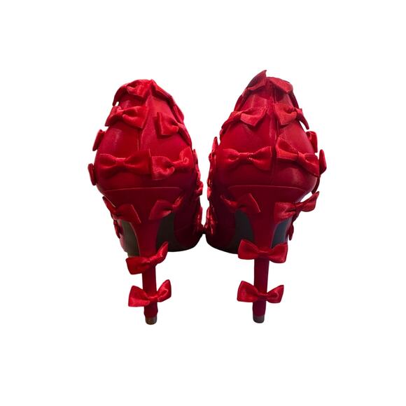 Gianni Bini Red Satin Bow Heels SZ 8.5 Pointed Toe Dollcore Pumps Coquette Y2K - Picture 5 of 6